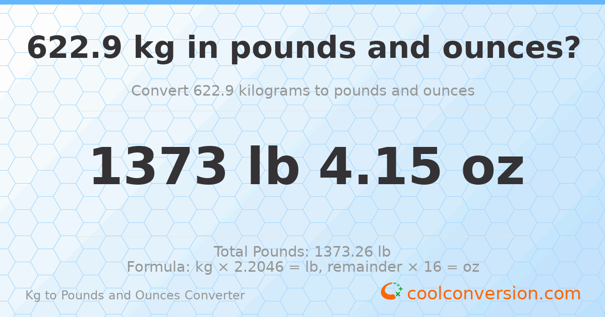 622.9 kg to lbs and oz — 622.9 kg = 1373 lb 4.15 oz