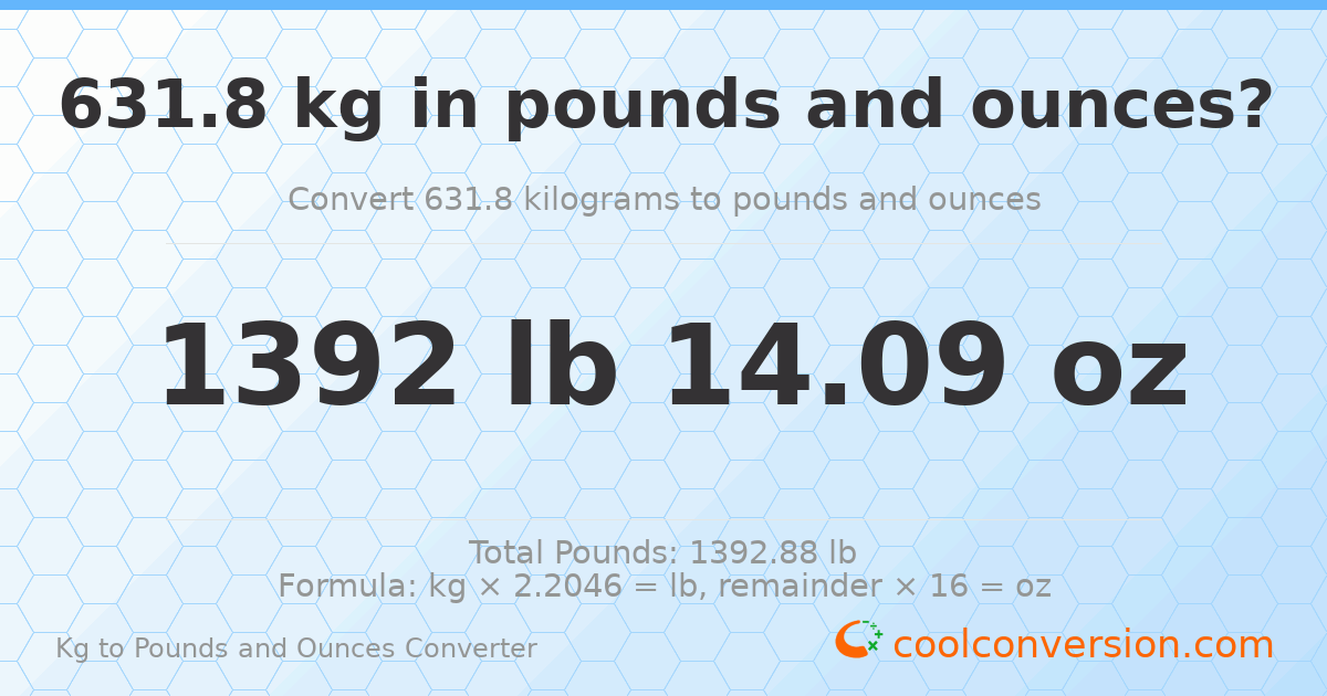 631.8 kg to lbs and oz — 631.8 kg = 1392 lb 14.09 oz