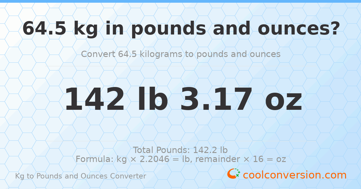 64.5 kg to lbs and oz — 64.5 kg = 142 lb 3.17 oz