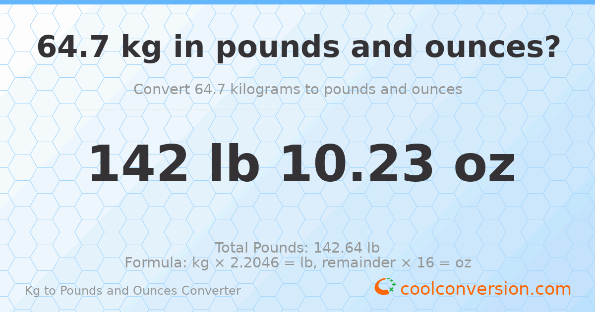 64.7 kg to lbs and oz — 64.7 kg = 142 lb 10.23 oz