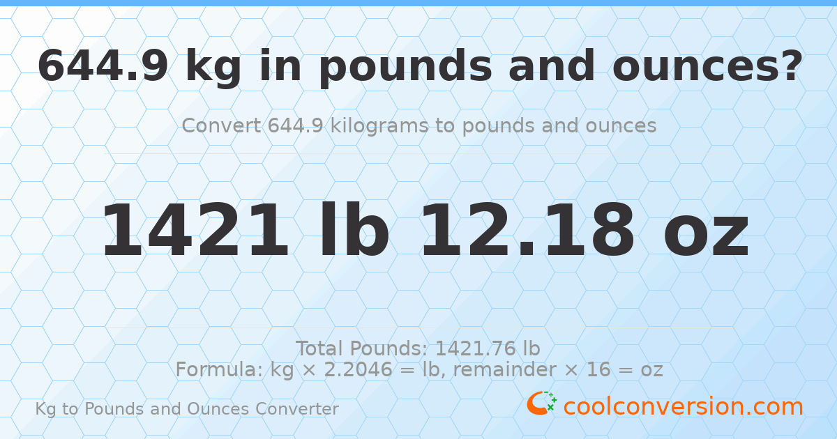 644.9 kg to lbs and oz — 644.9 kg = 1421 lb 12.18 oz