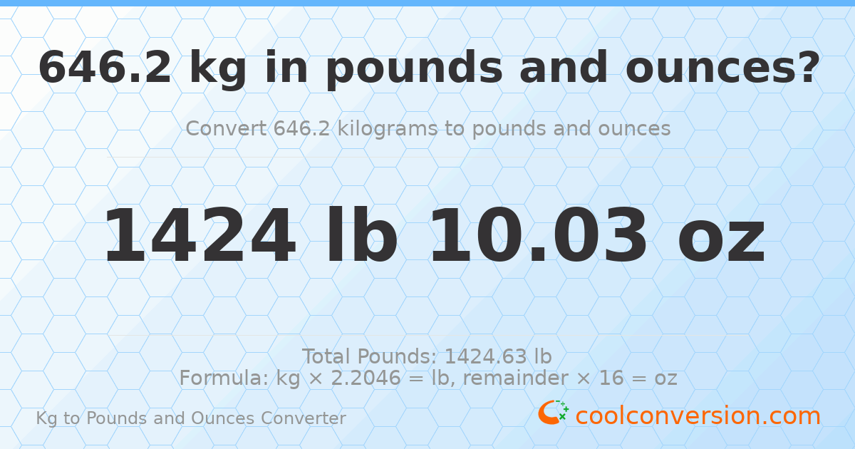 646.2 kg to lbs and oz — 646.2 kg = 1424 lb 10.03 oz