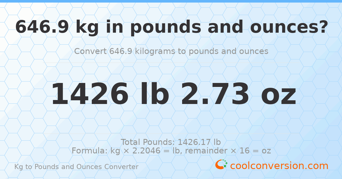646.9 kg to lbs and oz — 646.9 kg = 1426 lb 2.73 oz