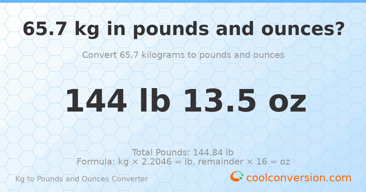65.7 kg to lbs and oz — 65.7 kg = 144 lb 13.5 oz