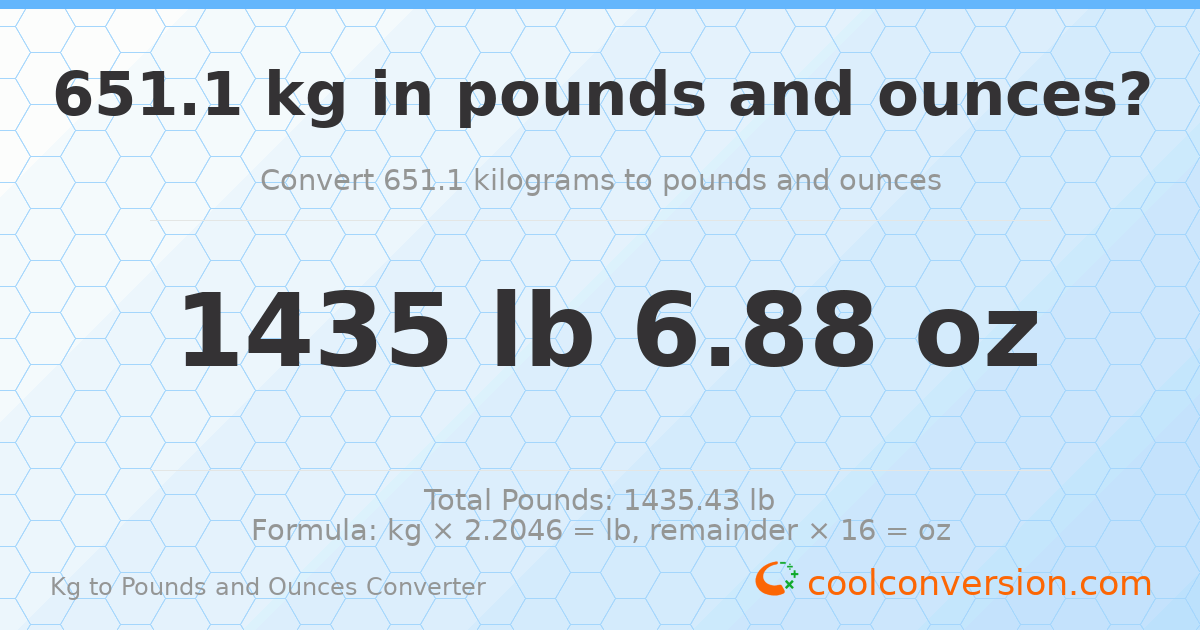 651.1 kg to lbs and oz — 651.1 kg = 1435 lb 6.88 oz
