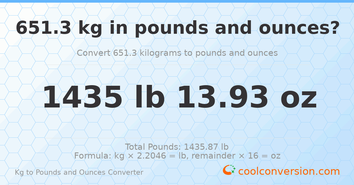 651.3 kg to lbs and oz — 651.3 kg = 1435 lb 13.93 oz