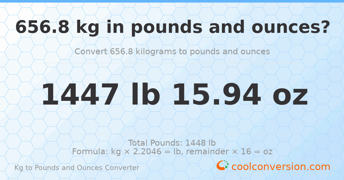 656.8 kg to lbs and oz — 656.8 kg = 1447 lb 15.94 oz