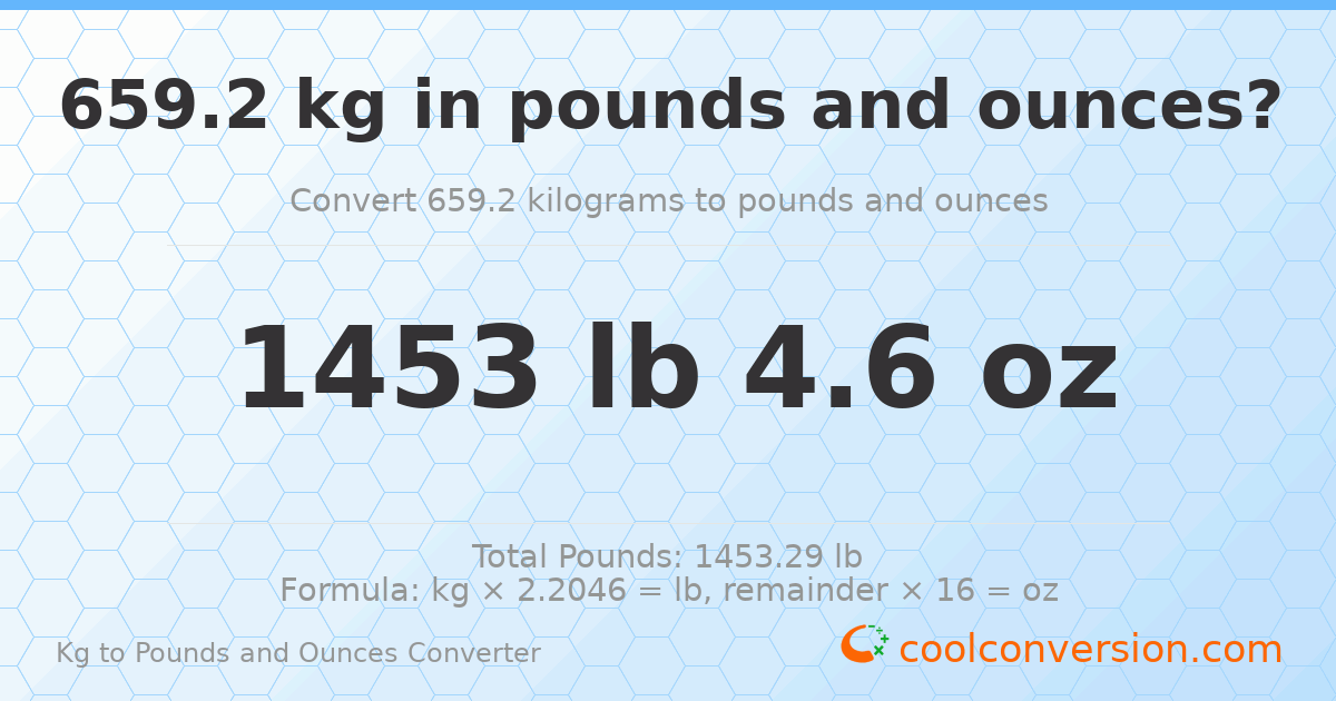 659.2 kg to lbs and oz — 659.2 kg = 1453 lb 4.6 oz