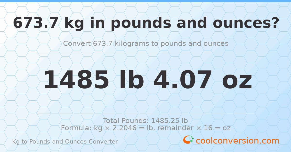 673.7 kg to lbs and oz — 673.7 kg = 1485 lb 4.07 oz