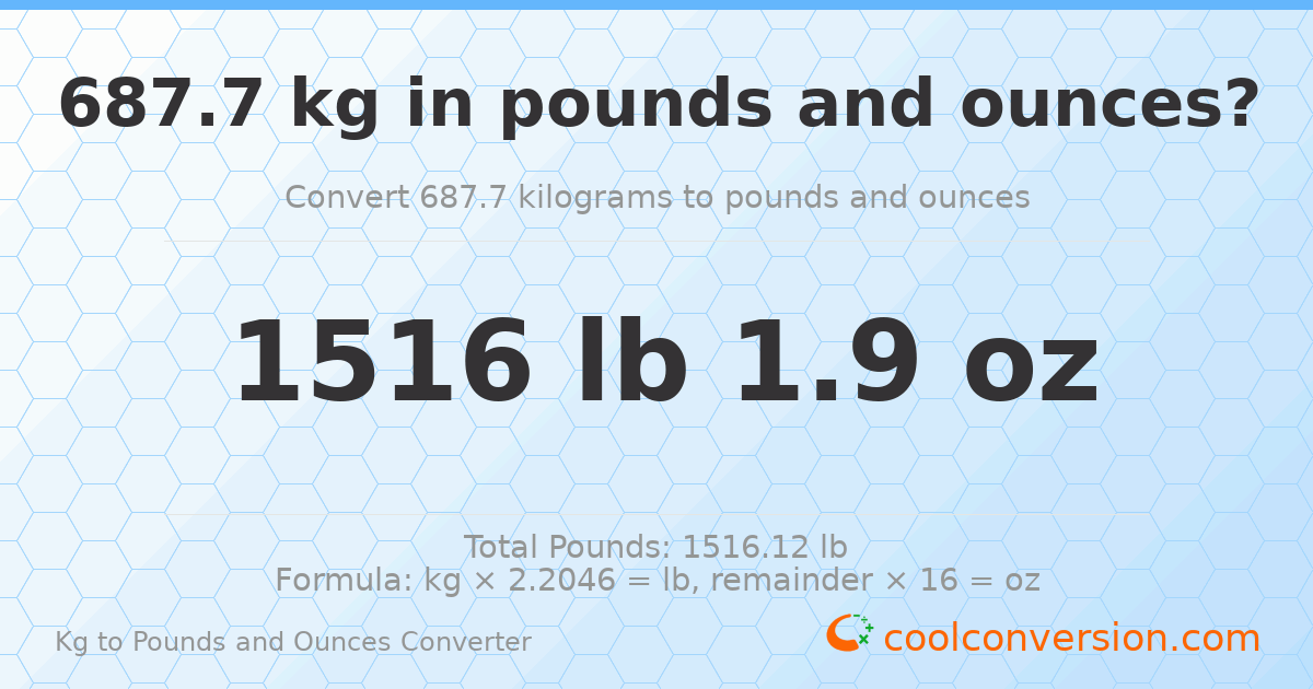 687.7 kg to lbs and oz — 687.7 kg = 1516 lb 1.9 oz