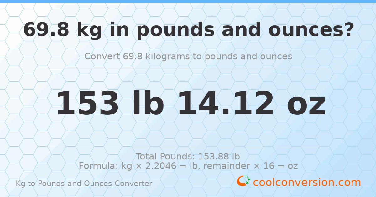 69.8 kg to lbs and oz — 69.8 kg = 153 lb 14.12 oz