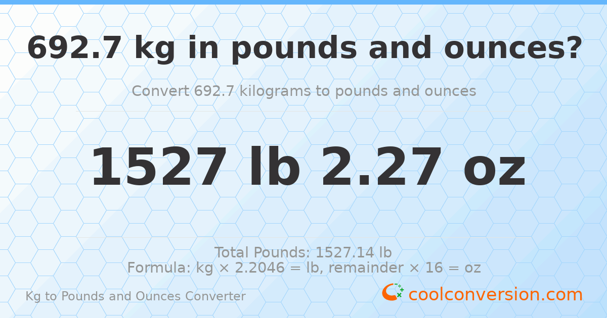 692.7 kg to lbs and oz — 692.7 kg = 1527 lb 2.27 oz