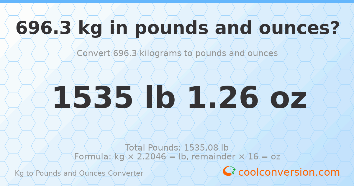 696.3 kg to lbs and oz — 696.3 kg = 1535 lb 1.26 oz