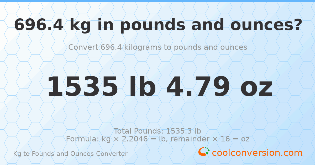 696.4 kg to lbs and oz — 696.4 kg = 1535 lb 4.79 oz