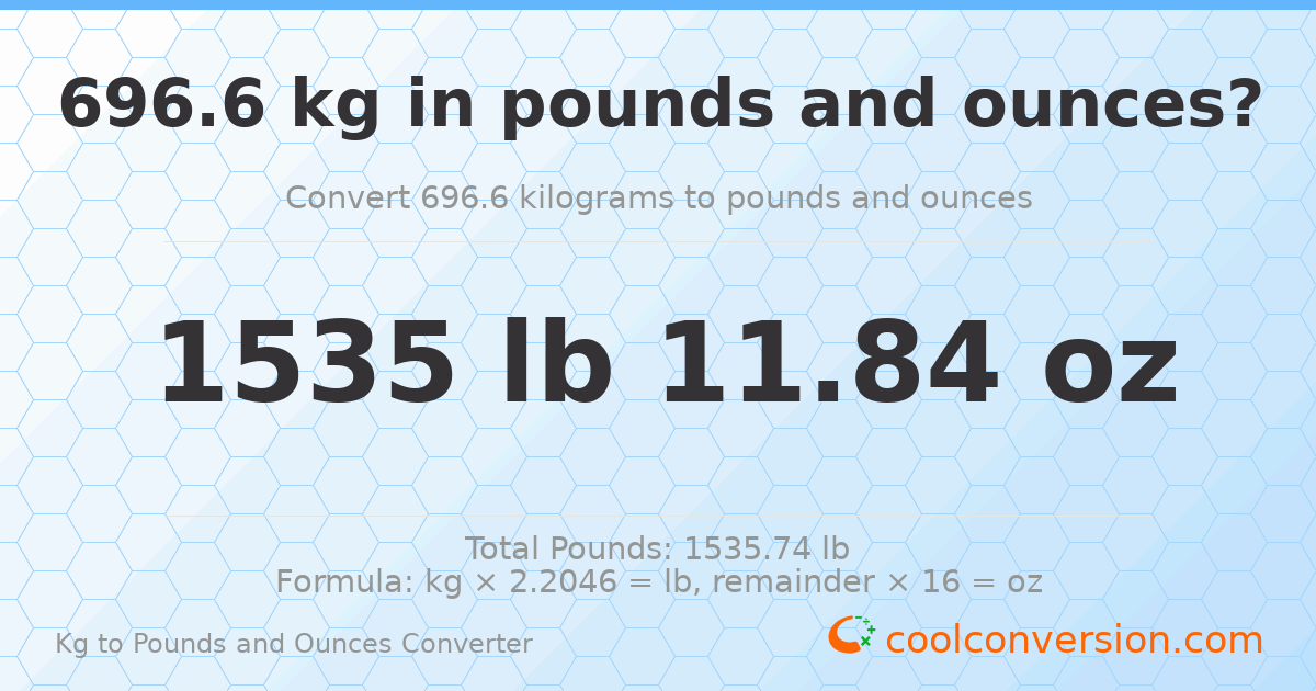 696.6 kg to lbs and oz — 696.6 kg = 1535 lb 11.84 oz