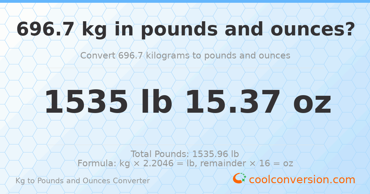 696.7 kg to lbs and oz — 696.7 kg = 1535 lb 15.37 oz