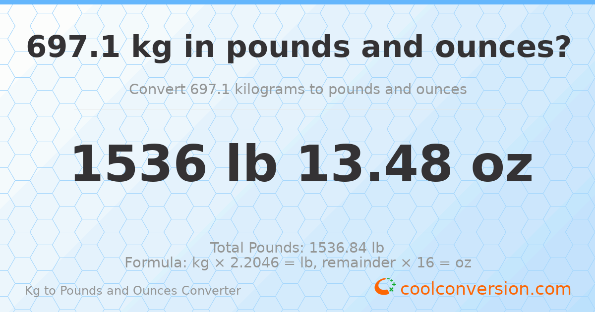 697.1 kg to lbs and oz — 697.1 kg = 1536 lb 13.48 oz
