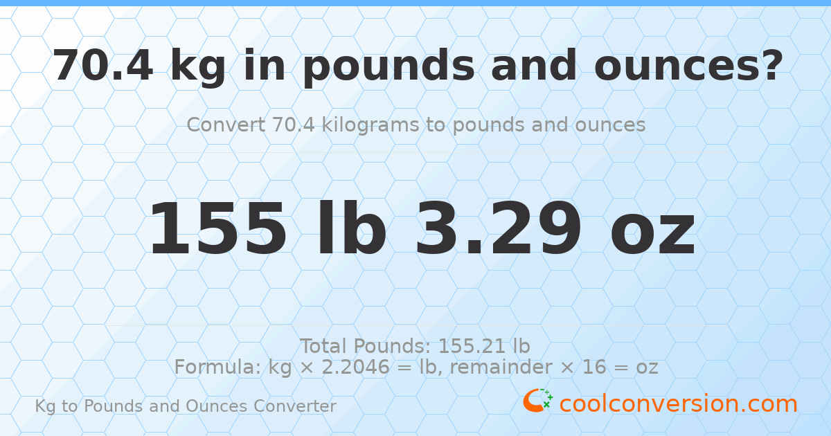 70.4 kg to lbs and oz — 70.4 kg = 155 lb 3.29 oz