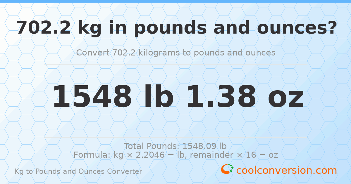 702.2 kg to lbs and oz — 702.2 kg = 1548 lb 1.38 oz