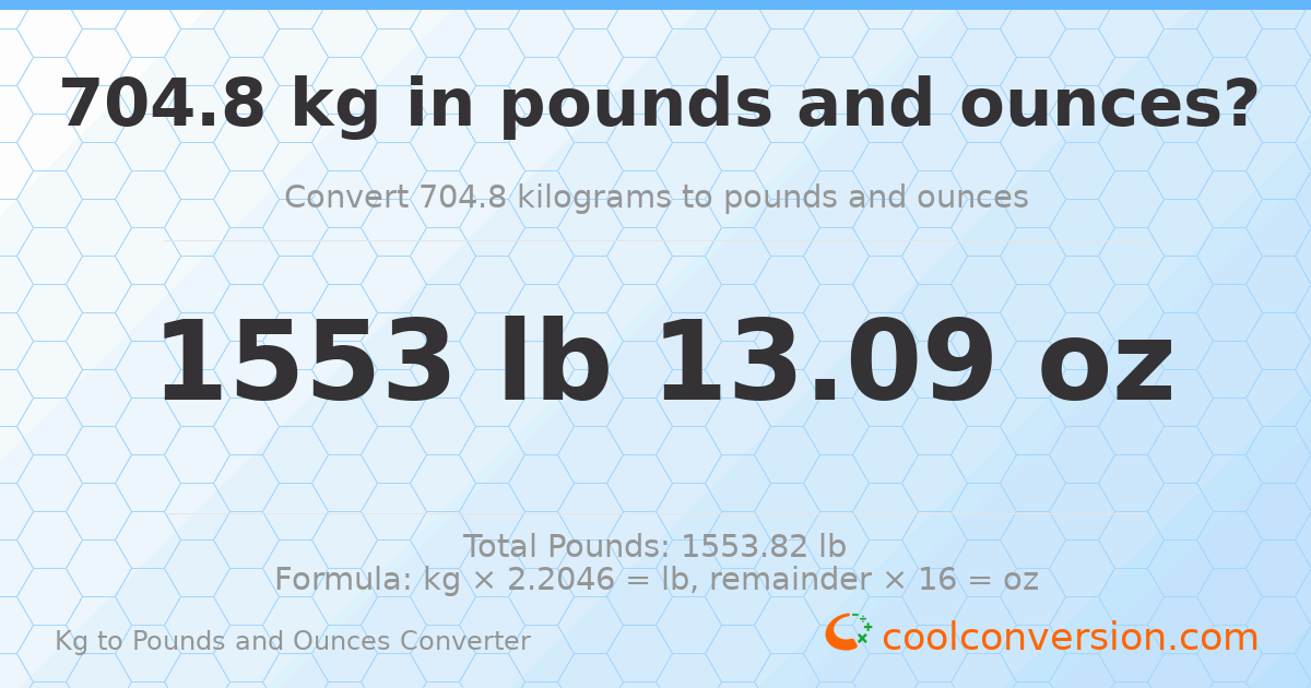 704.8 kg to lbs and oz — 704.8 kg = 1553 lb 13.09 oz