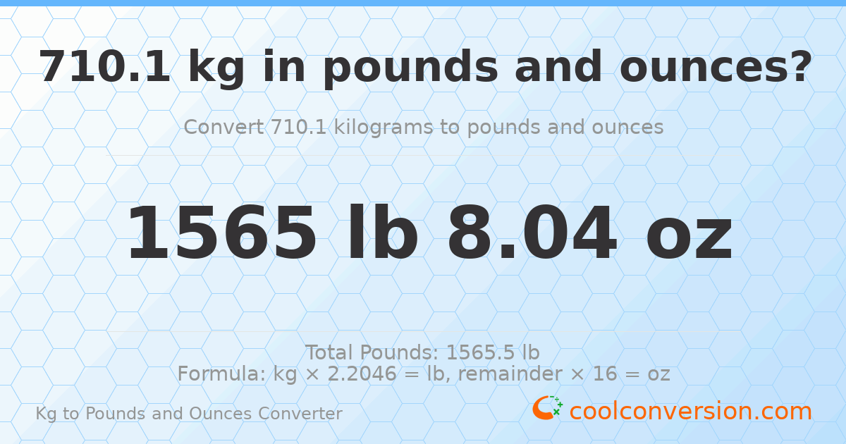 710.1 kg to lbs and oz — 710.1 kg = 1565 lb 8.04 oz