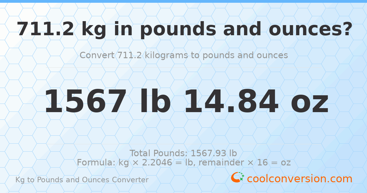 711.2 kg to lbs and oz — 711.2 kg = 1567 lb 14.84 oz