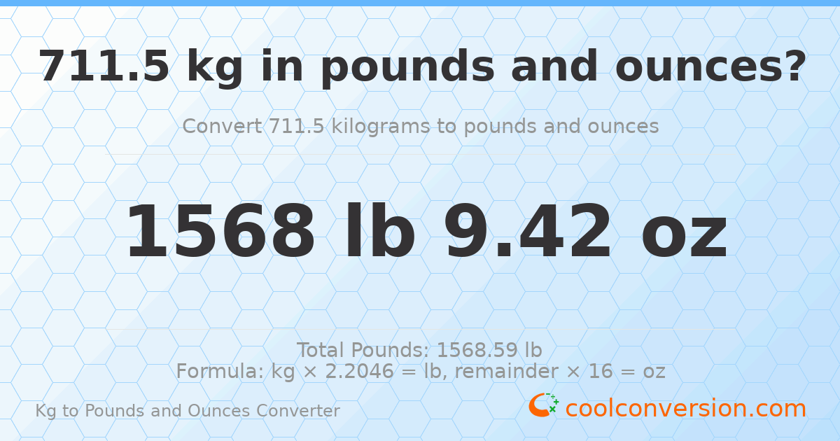 711.5 kg to lbs and oz — 711.5 kg = 1568 lb 9.42 oz