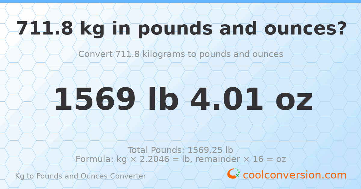 711.8 kg to lbs and oz — 711.8 kg = 1569 lb 4.01 oz