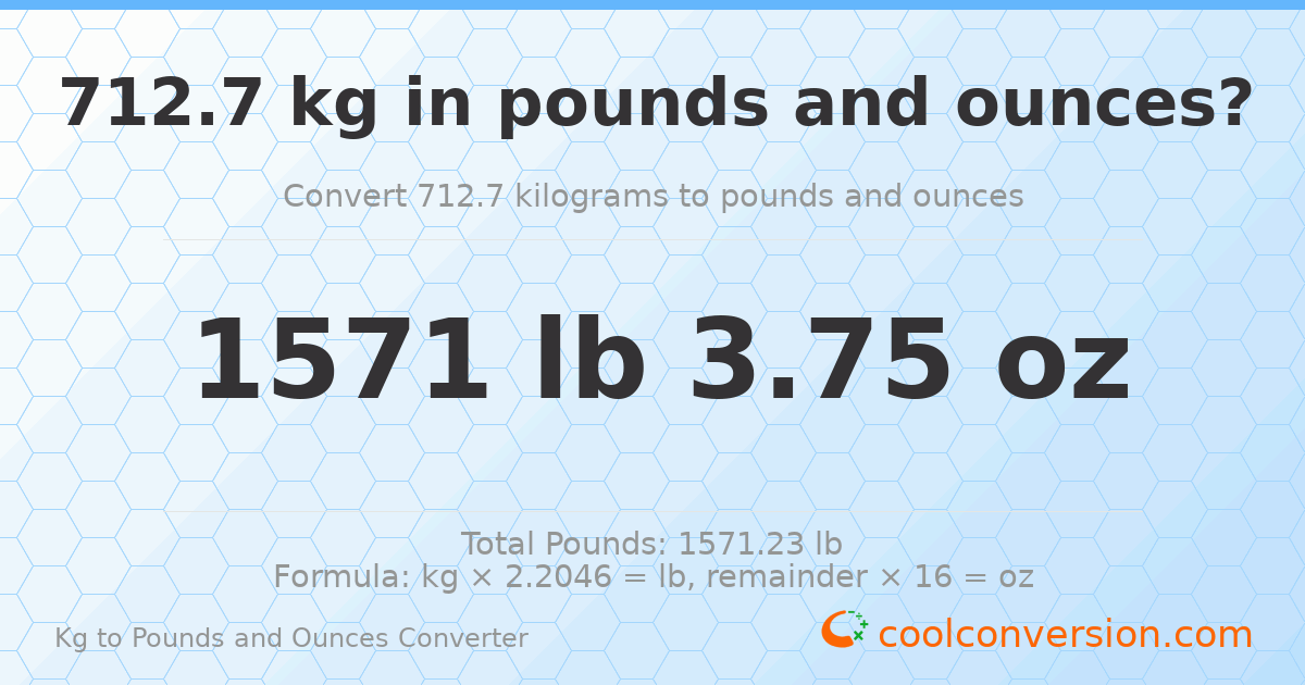 712.7 kg to lbs and oz — 712.7 kg = 1571 lb 3.75 oz