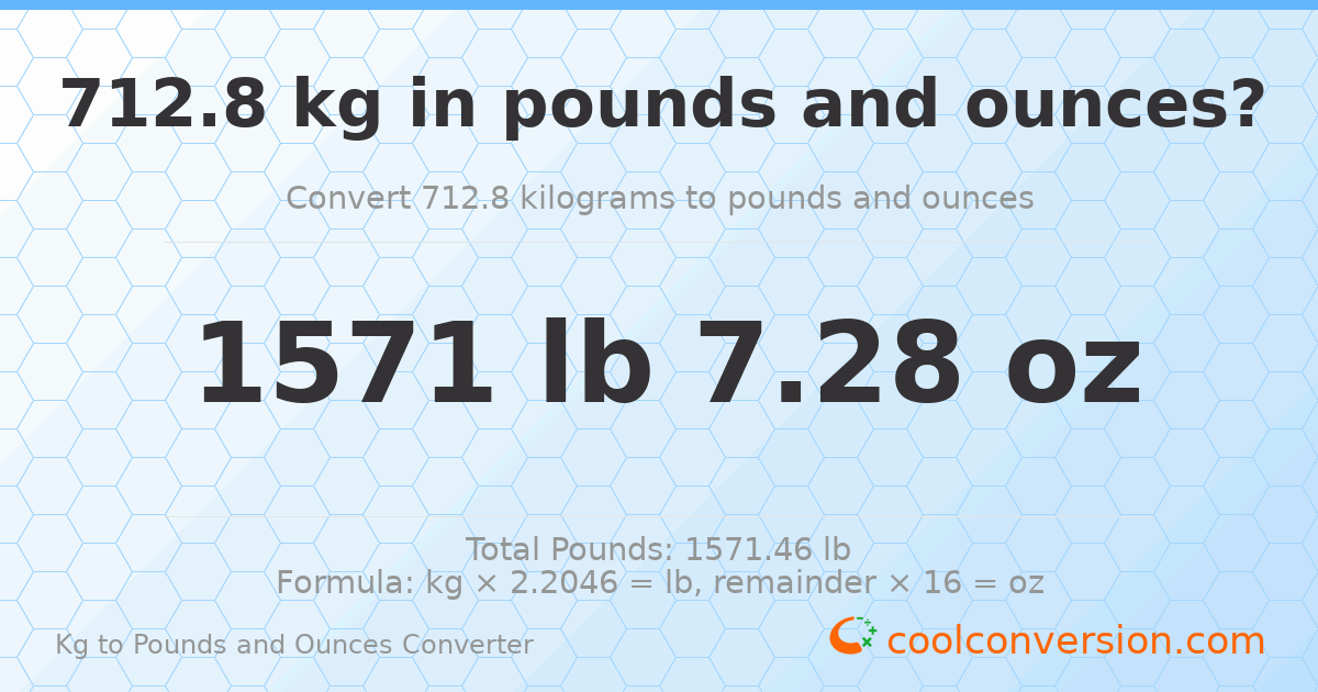 712.8 kg to lbs and oz — 712.8 kg = 1571 lb 7.28 oz