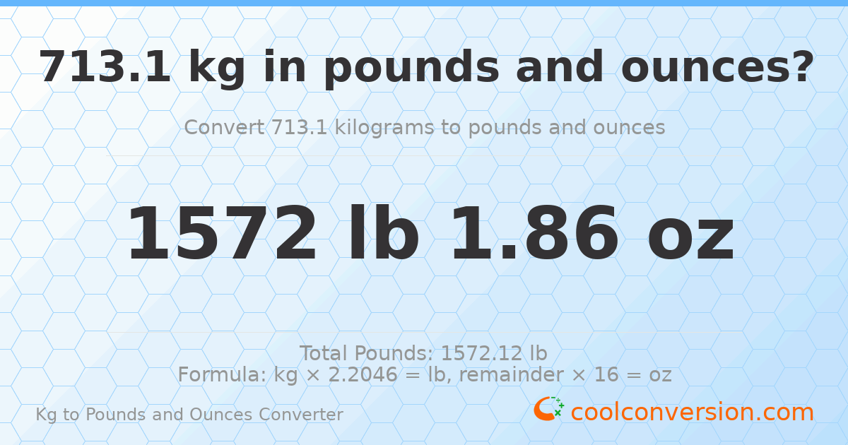 713.1 kg to lbs and oz — 713.1 kg = 1572 lb 1.86 oz