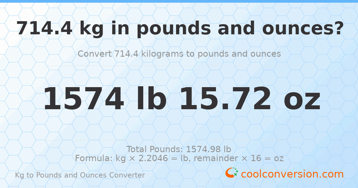 714.4 kg to lbs and oz — 714.4 kg = 1574 lb 15.72 oz