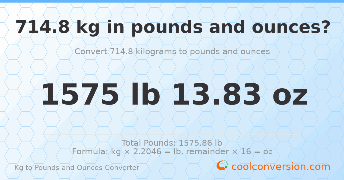 714.8 kg to lbs and oz — 714.8 kg = 1575 lb 13.83 oz