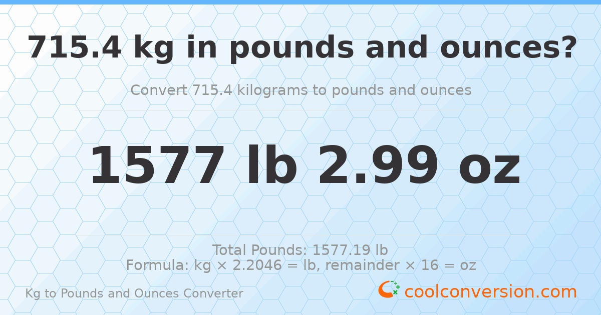 715.4 kg to lbs and oz — 715.4 kg = 1577 lb 2.99 oz
