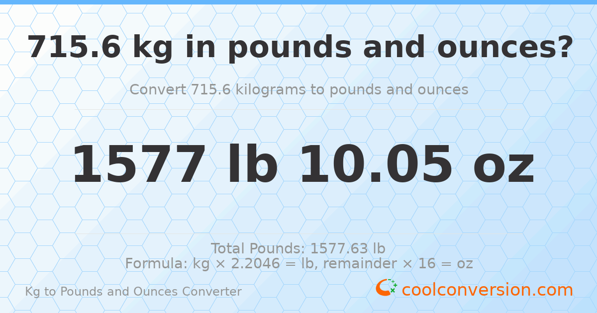 715.6 kg to lbs and oz — 715.6 kg = 1577 lb 10.05 oz
