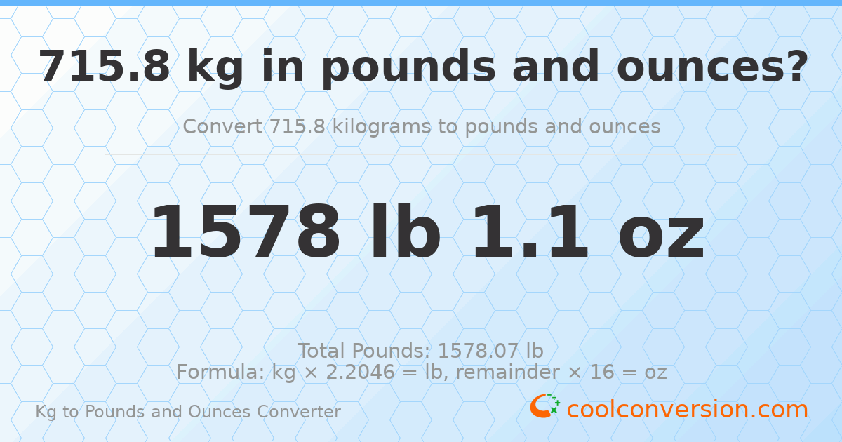 715.8 kg to lbs and oz — 715.8 kg = 1578 lb 1.1 oz
