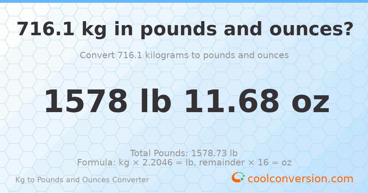 716.1 kg to lbs and oz — 716.1 kg = 1578 lb 11.68 oz