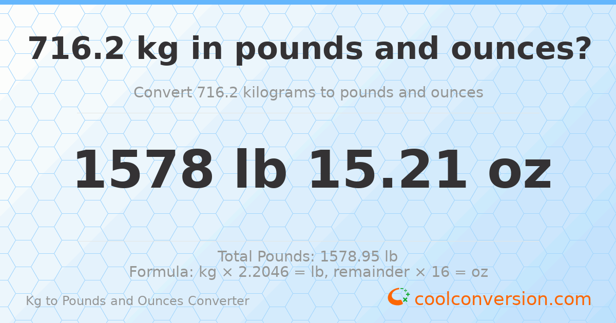 716.2 kg to lbs and oz — 716.2 kg = 1578 lb 15.21 oz