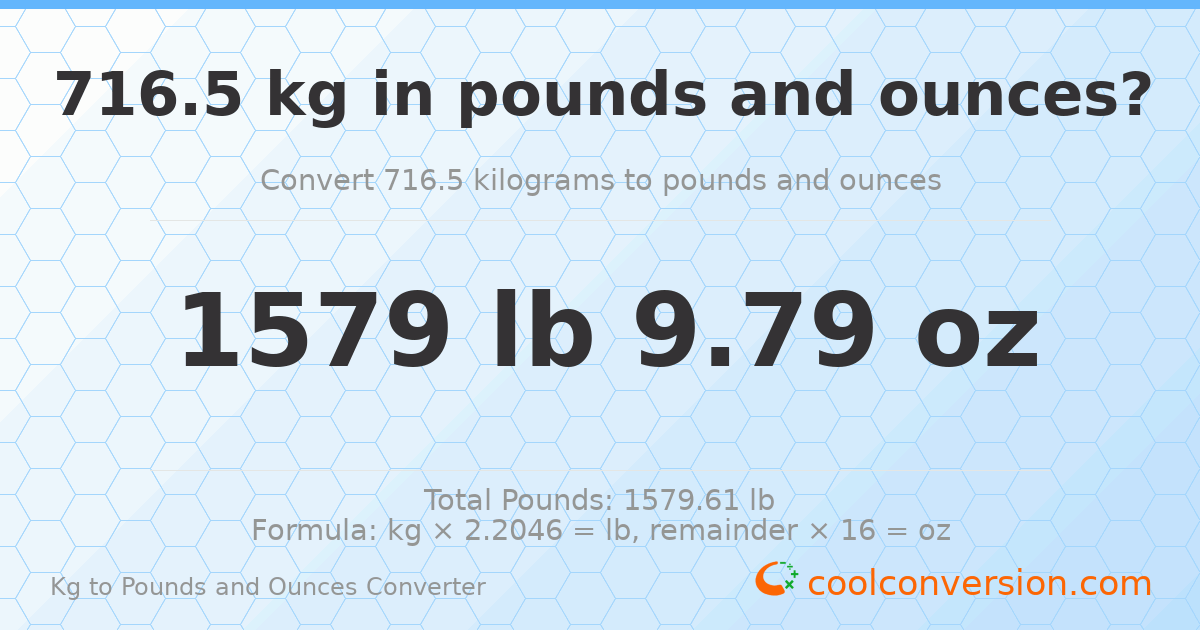 716.5 kg to lbs and oz — 716.5 kg = 1579 lb 9.79 oz