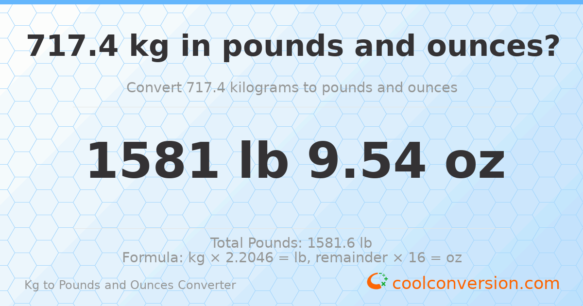 717.4 kg to lbs and oz — 717.4 kg = 1581 lb 9.54 oz