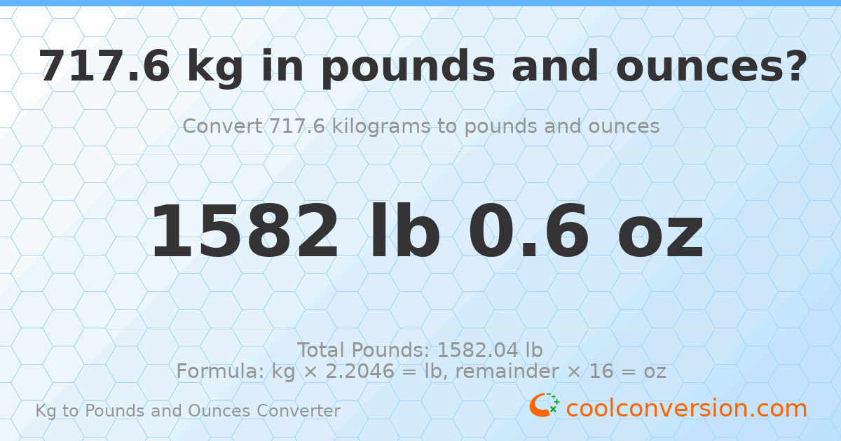 717.6 kg to lbs and oz — 717.6 kg = 1582 lb 0.6 oz
