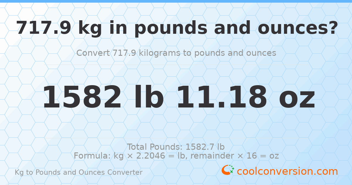 717.9 kg to lbs and oz — 717.9 kg = 1582 lb 11.18 oz