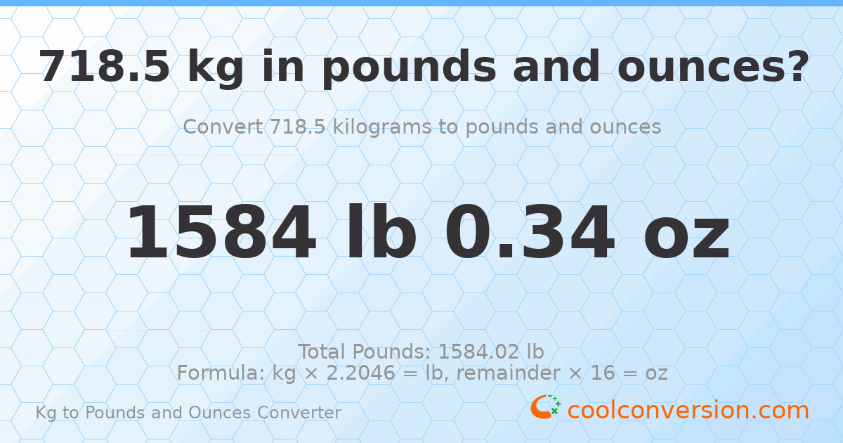 718.5 kg to lbs and oz — 718.5 kg = 1584 lb 0.34 oz