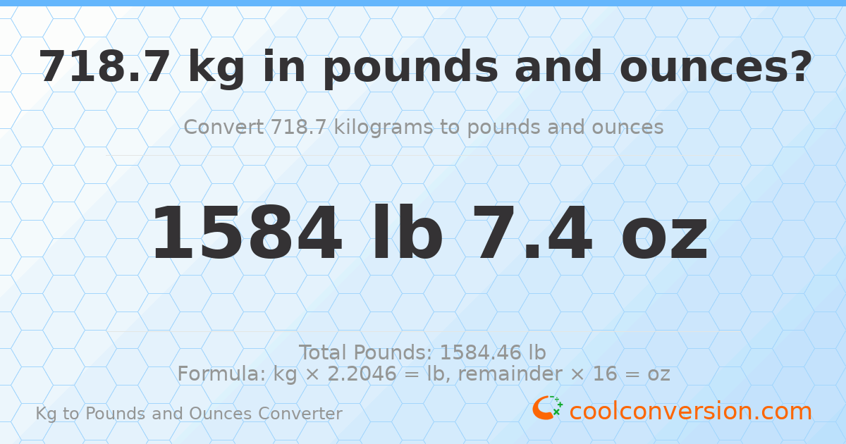 718.7 kg to lbs and oz — 718.7 kg = 1584 lb 7.4 oz
