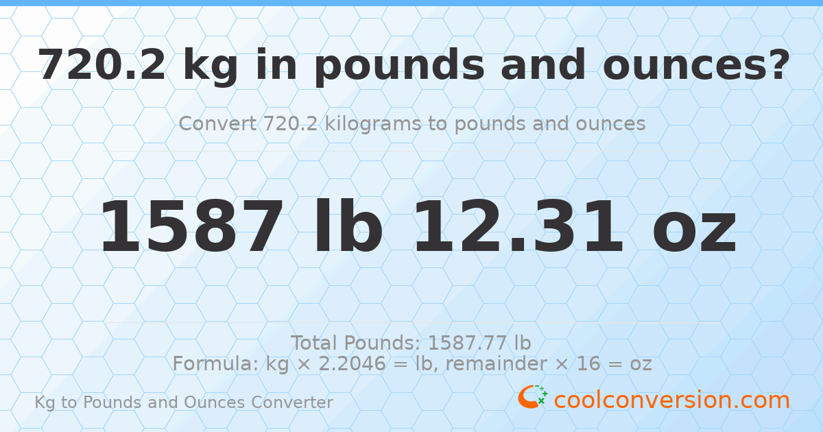 720.2 kg to lbs and oz — 720.2 kg = 1587 lb 12.31 oz