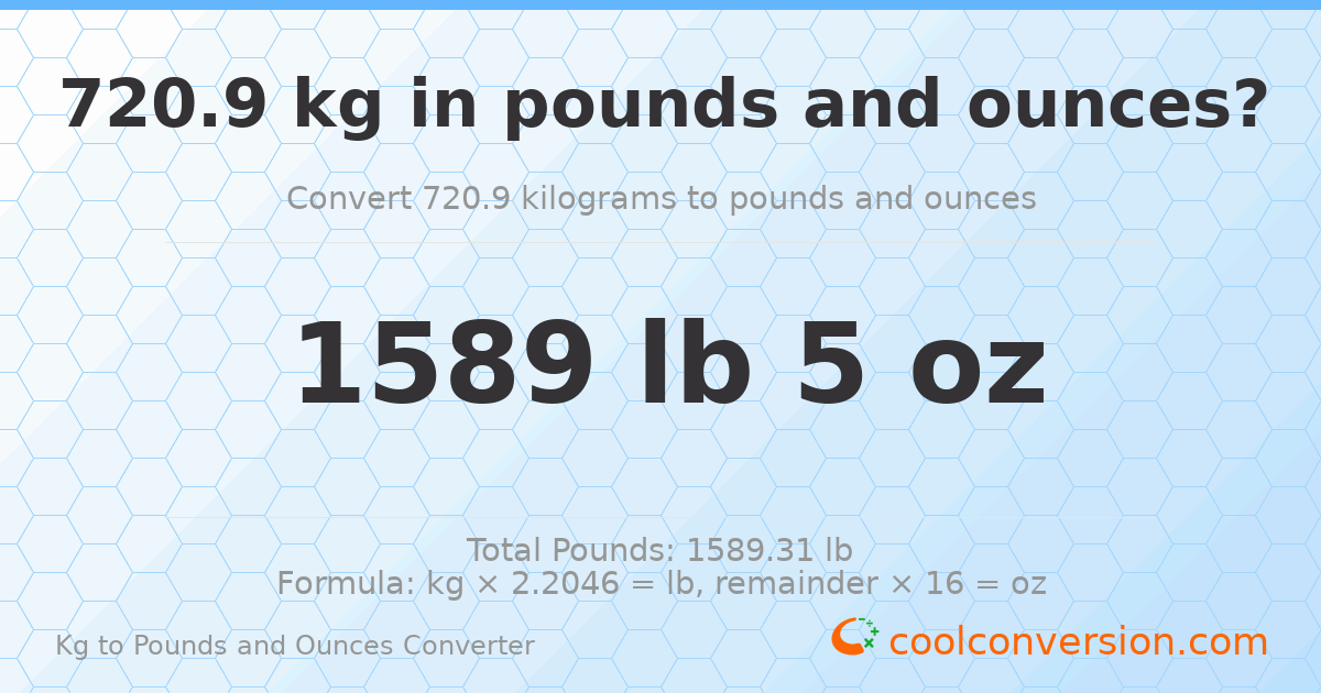 720.9 kg to lbs and oz — 720.9 kg = 1589 lb 5 oz
