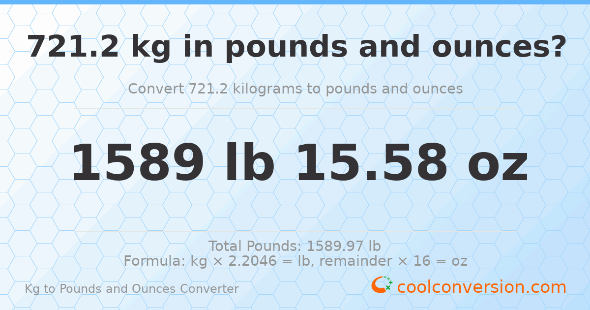 721.2 kg to lbs and oz — 721.2 kg = 1589 lb 15.58 oz