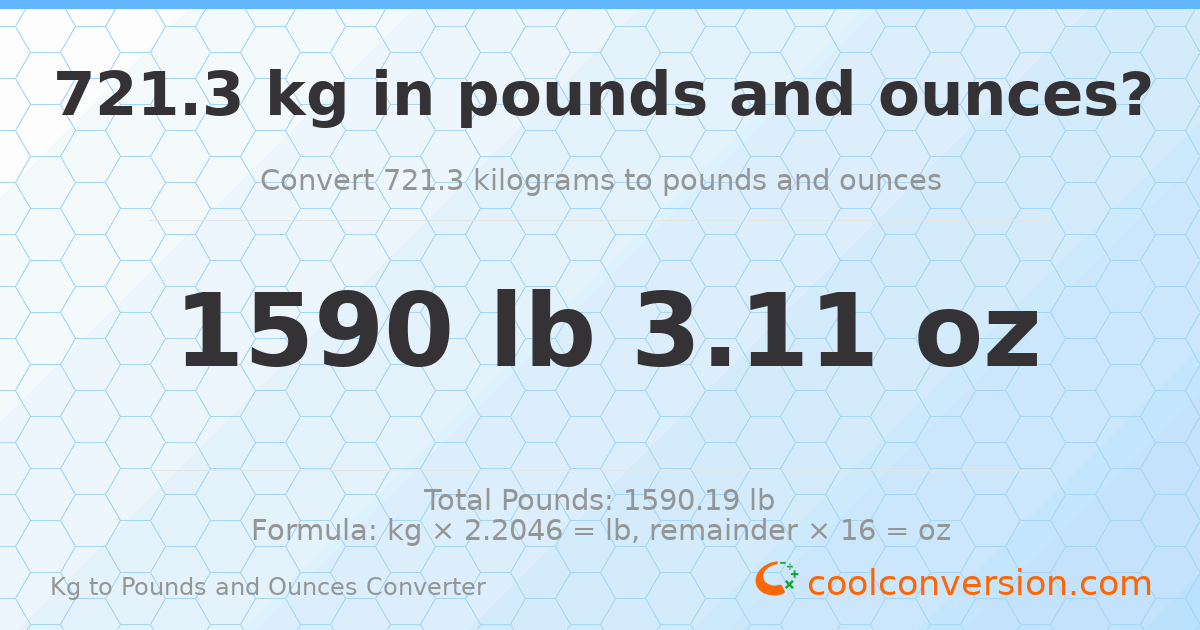 721.3 kg to lbs and oz — 721.3 kg = 1590 lb 3.11 oz