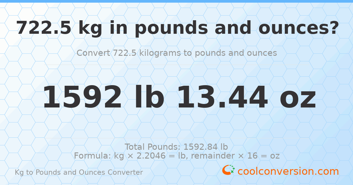 722.5 kg to lbs and oz — 722.5 kg = 1592 lb 13.44 oz