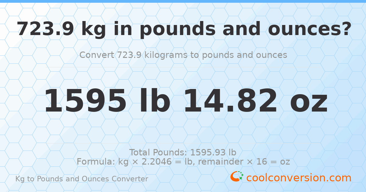 723.9 kg to lbs and oz — 723.9 kg = 1595 lb 14.82 oz